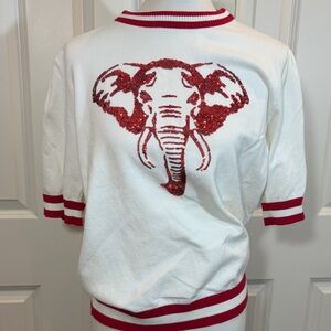 White and Red Elephant Graphic Sweater